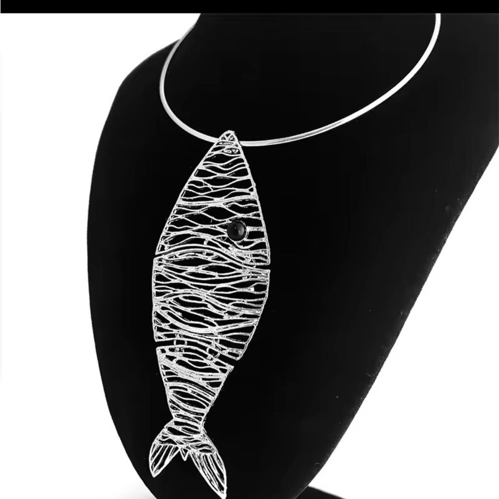 silver fish necklace choker new